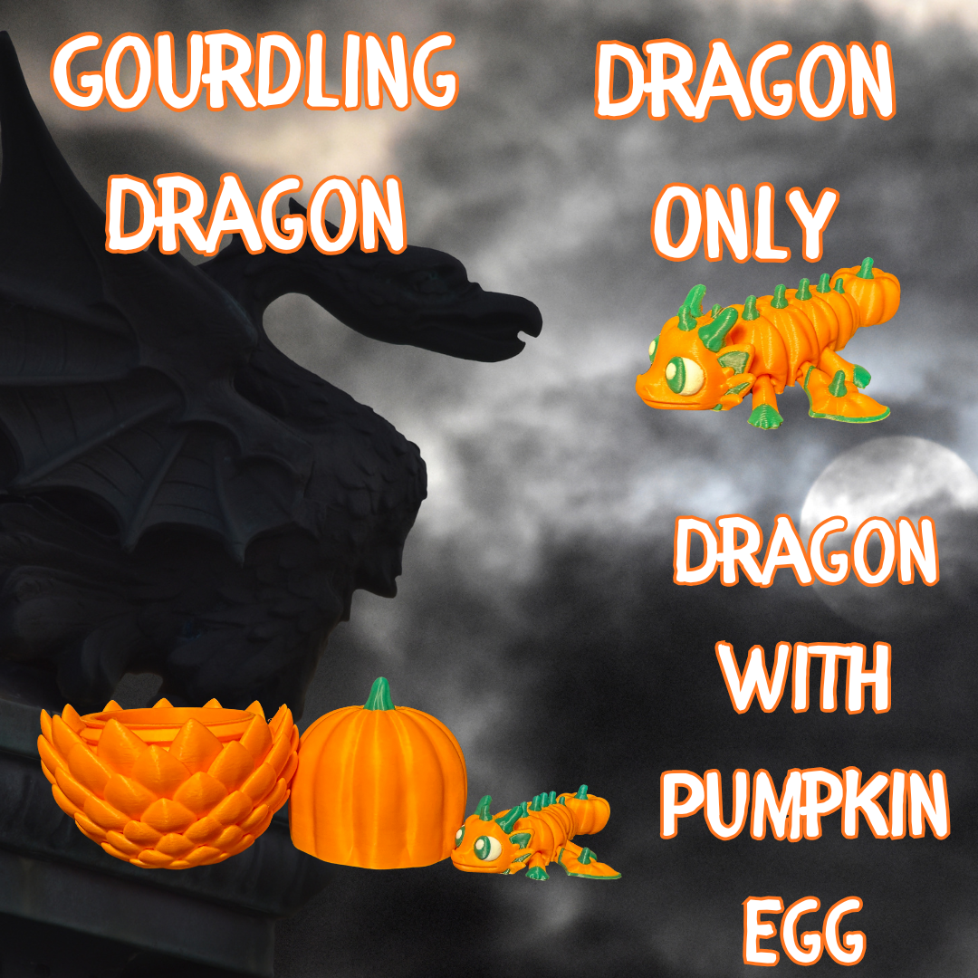 Gourdling Dragon – 3D Printed Pumpkin Hatchling Collectible